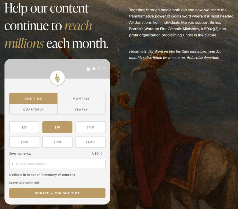 online donation form from nonprofit organization Word on Fire