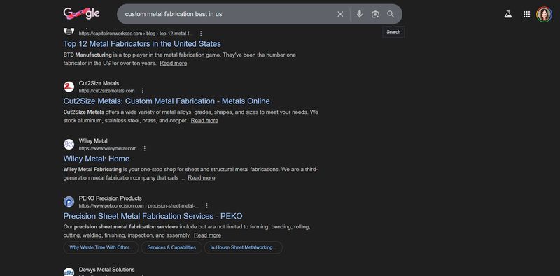 screenshot of Google search results showing clickable blue title tags and meta descriptions
