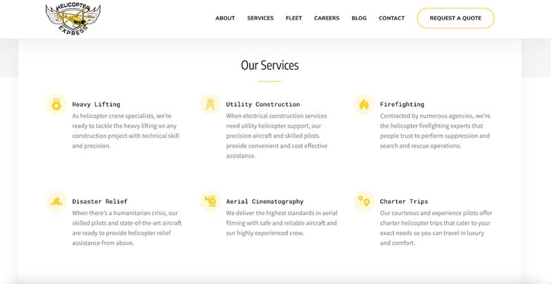 Helicopter Express website services overview