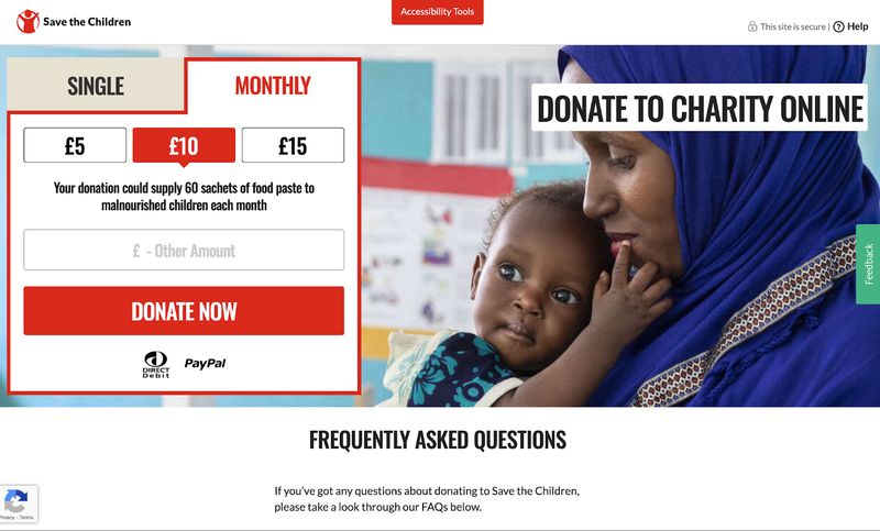 Save the Children donation page example