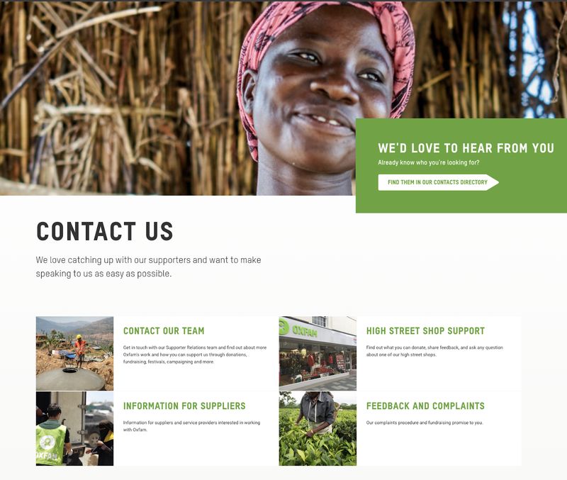 Oxfam, contact page example.