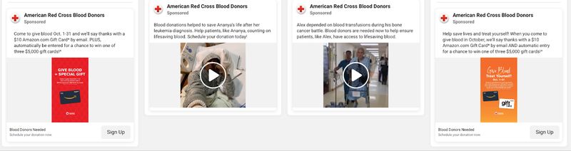 American Red Cross Blood Donors Facebook ads example.