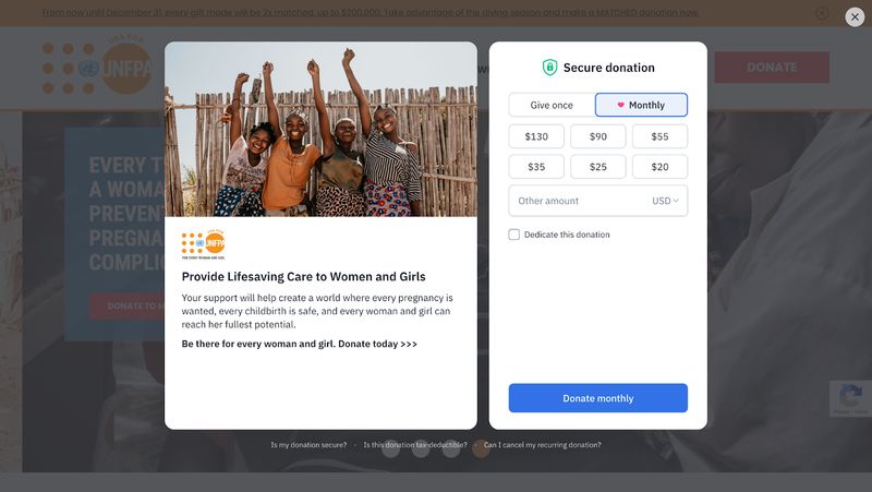 nonprofit website United Nations Population Fund's donation page