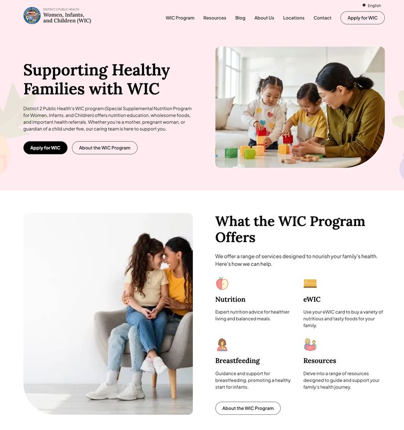 website home page of nonprofit District 2 Public Health Women, Infants, and Children