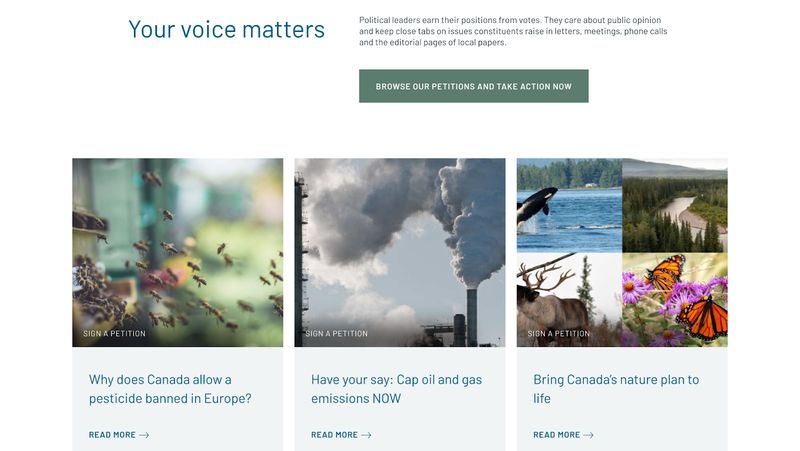 "Your Voice Matters" section of the home page of nonprofit website David Suzuki Foundation