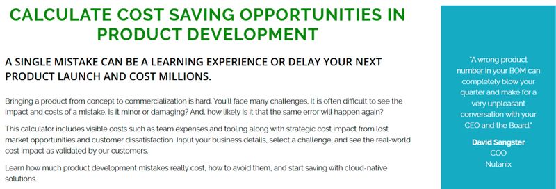 summary section of Arena's "cost of mistakes" calculator explaining how product development mistakes cost B2B businesses