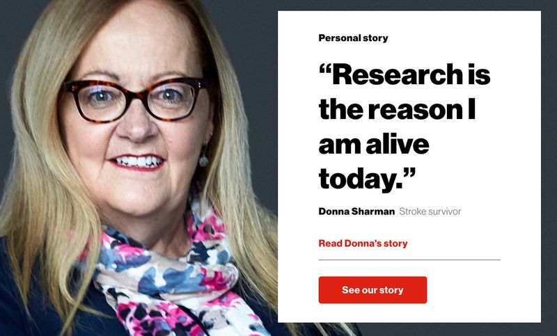 quote from stroke survivor Donna Sharman alongside her photo on The Heart and Stroke Foundation of Canada's nonprofit website