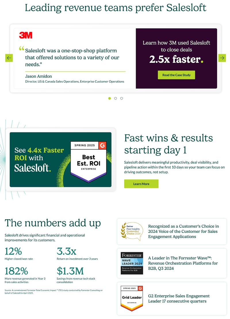 social proof on Atlanta B2B company SalesLoft's home page