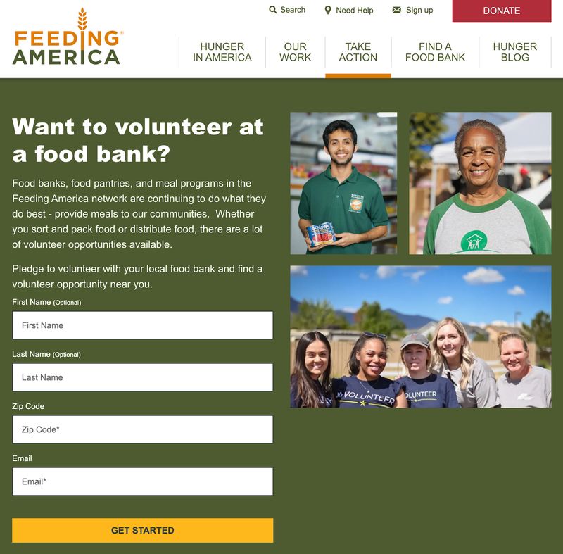 screenshot of nonprofit Feeding America's volunteer website page