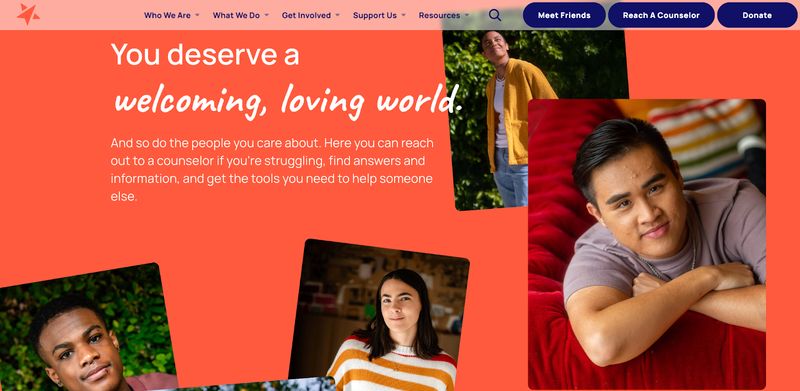 screenshot of the homepage of nonprofit website The Trevor Project