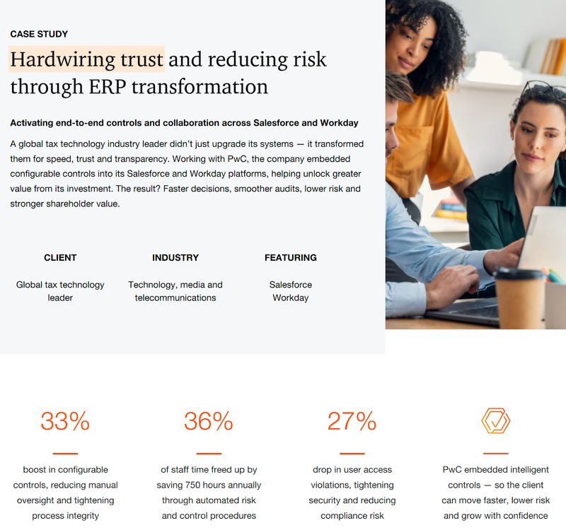 PwC Global's cloud ERP risk automation case study overview and metrics