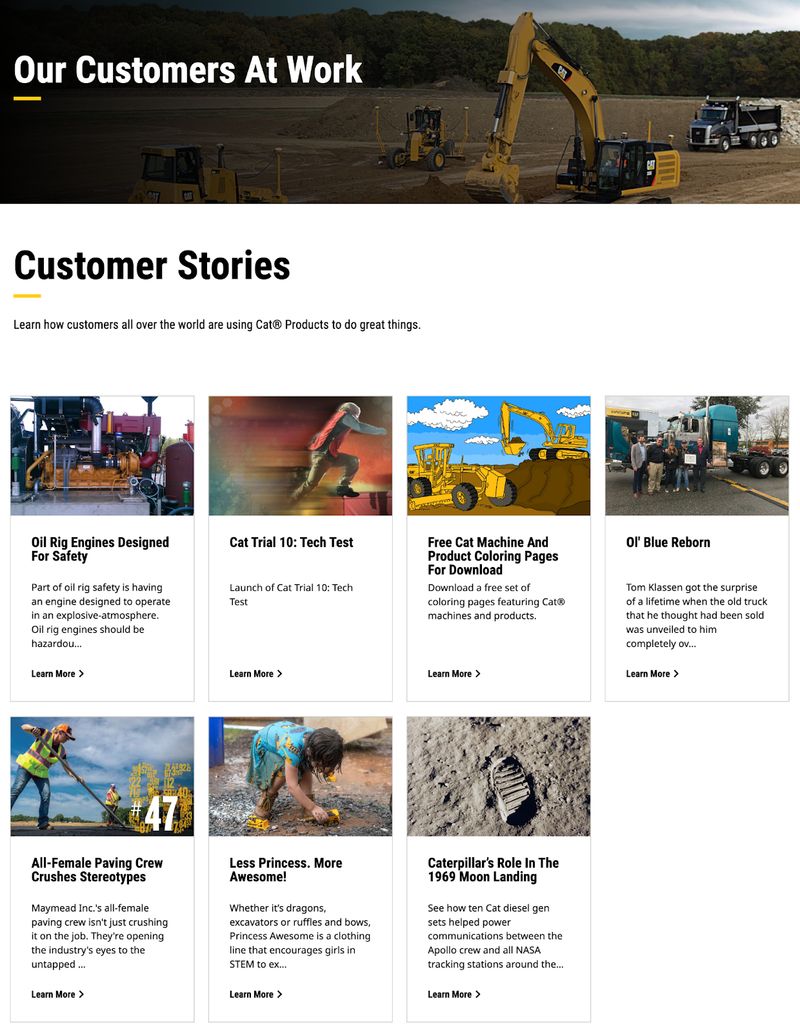 Caterpillar.com's "Customer Stories" page