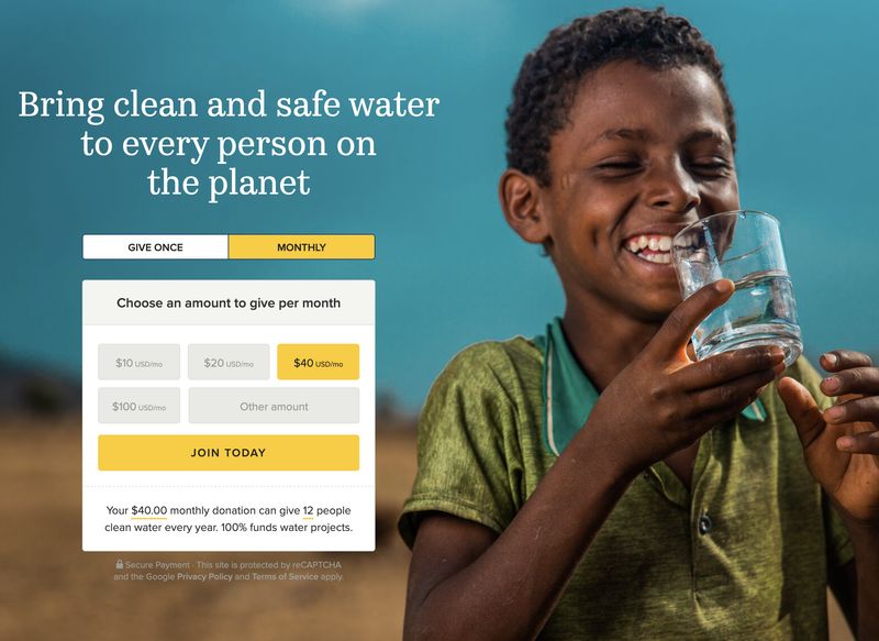 Charity Water homepage