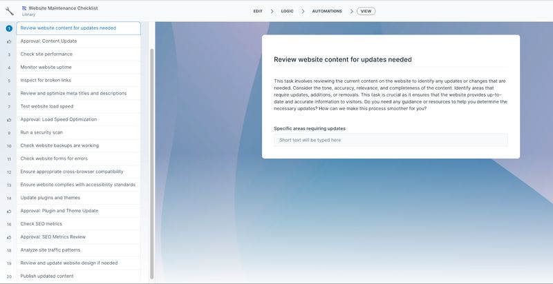 website maintenance checklist example from workflow standardization company Process Street