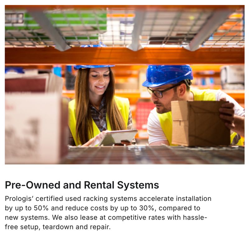 image and statistic about accelerated installation and reduced costs featured on Prologis' "Solutions" page
