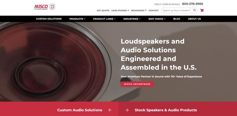 Misco Speakers' B2B manufacturing website homepage