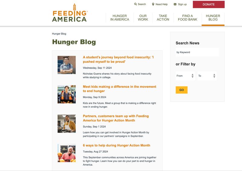 Feeding America blog section example